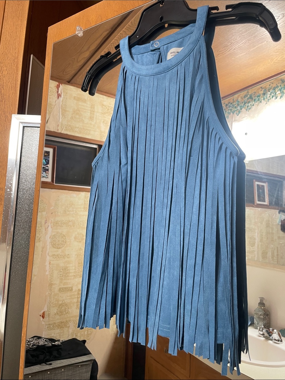 Idyllwind Blue Fringe Suede Halter Tank